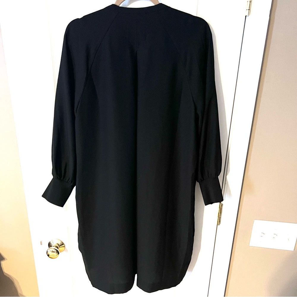 Whistles Zeta Ribbed Cuff Crepe Shift Dress Black Size 12 - Picture 4 of 15